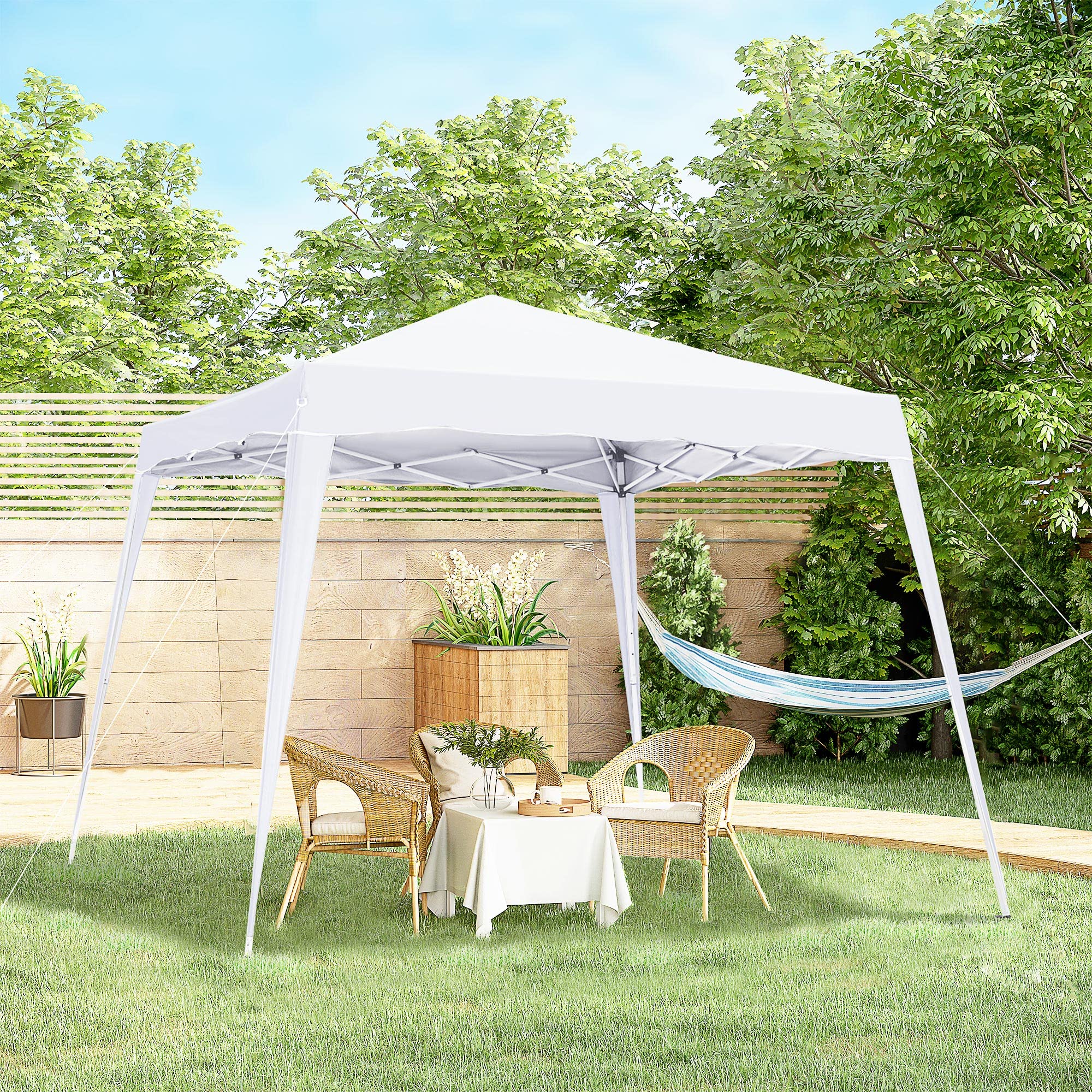 Outsunny 3 M x 3 M Base/ 2.5 M x 2.5 M Top Pop Up Gazebo, One Person Setup Instant with Carry Bag, Height Adjustable Slant Leg Party Tent Instant Event Shelter for Garden, Patio, Black