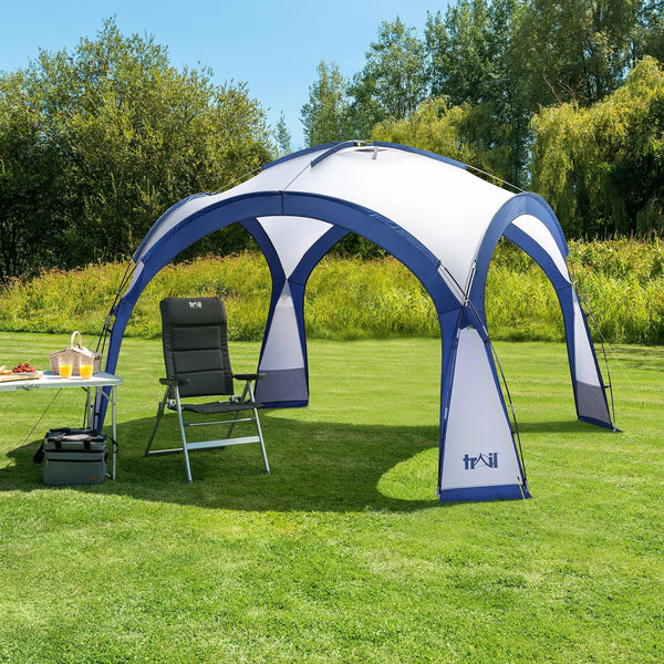 Trail Gazebo with Zip Away Sides, Dome Event Shelter for Outdoor Camping Garden Festival, Waterproof 2000mm, UPF50+ UV Sun Protection, Travel Bag, 3.5m x 3.5m x 2.3m (Grey)