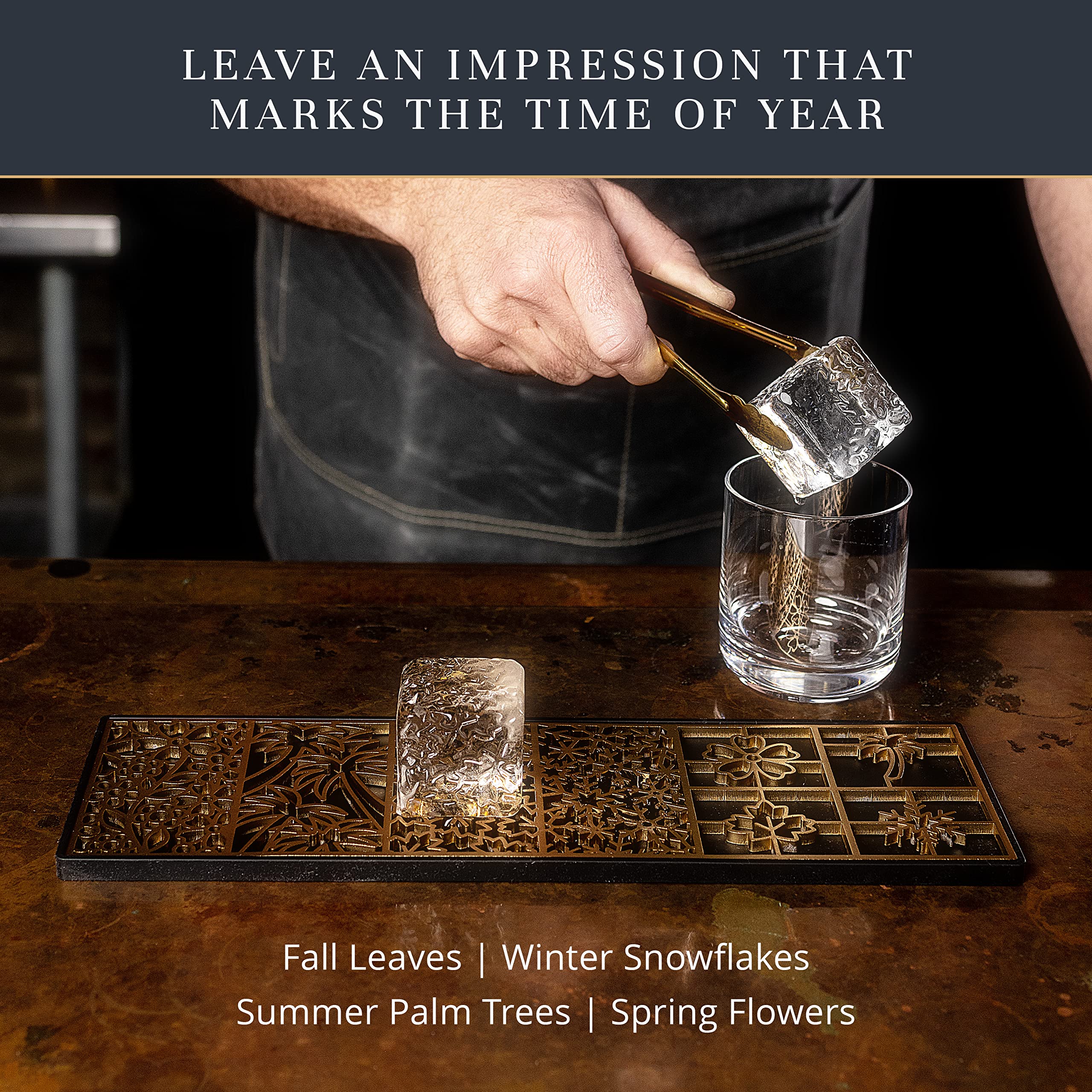 Ice Designer Tray  Craft Modern Ice Molds for Whiskey, Bourbon, & Cocktails in 5 Seconds  Whiskey Ice Mold Ice Cube Stamp  Bartender Accessories