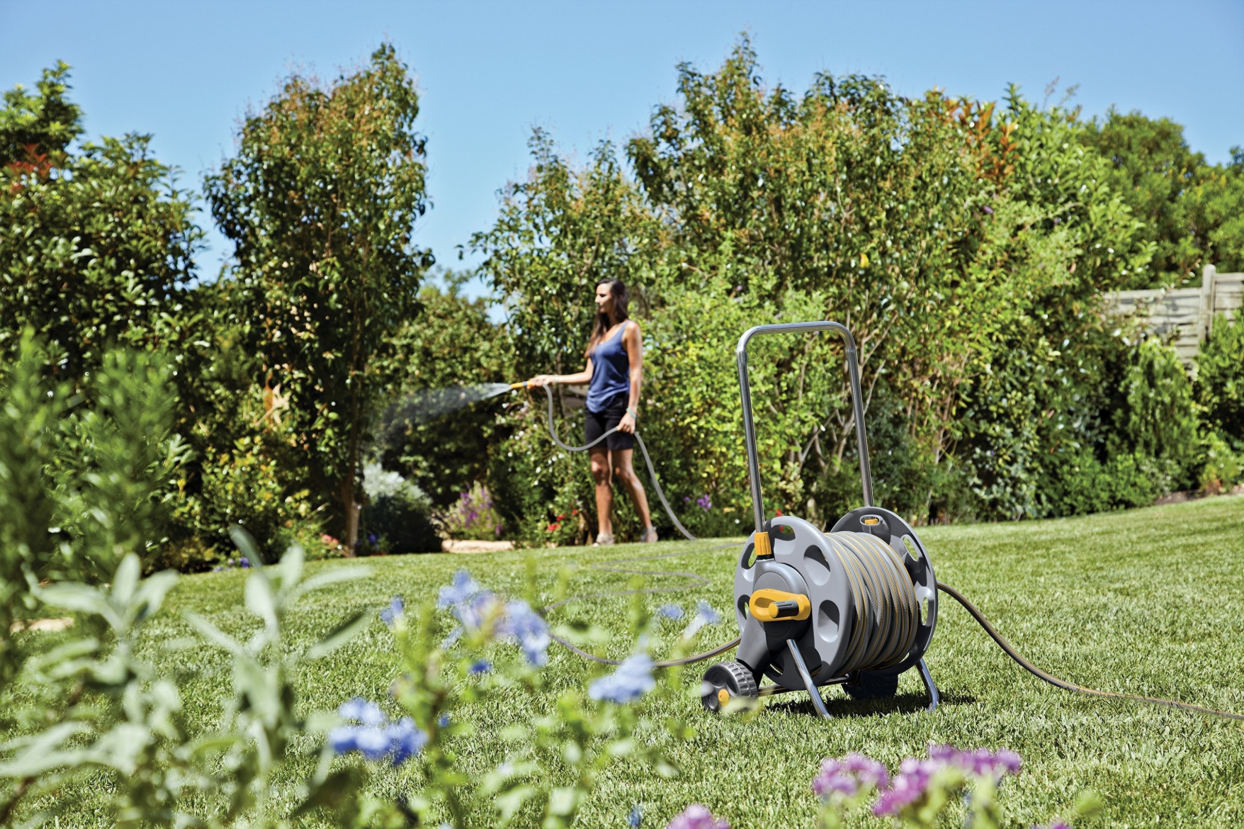 HOZELOCK - Cart Reel 60 m without Equipment : Max Capacity 60m, Reinforced Axis, Freestanding, Stable and Easy to Use, Integrated Handle, Supplied