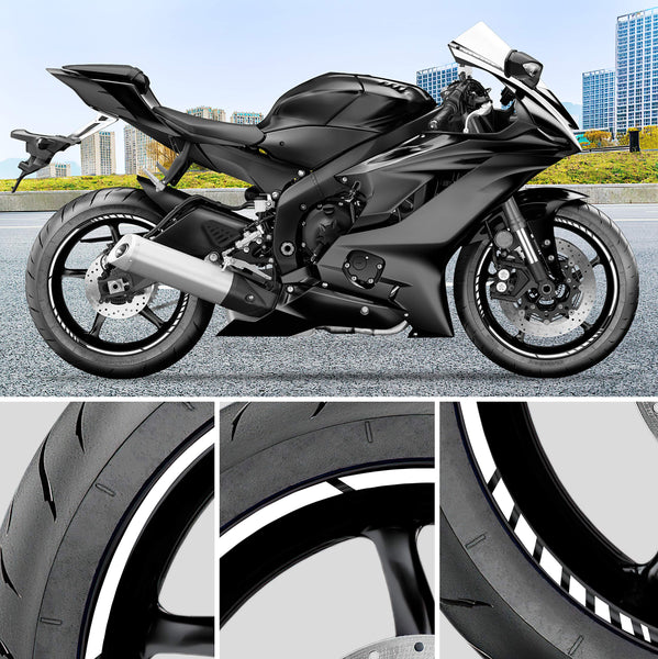 Pack 6 Units Wheel Rim Stickers Desing Sport | Complete set for 2 Motorcycle Wheel Stripes 15" to 19" Resistant Rain and UV | Motorbike Stickers Black