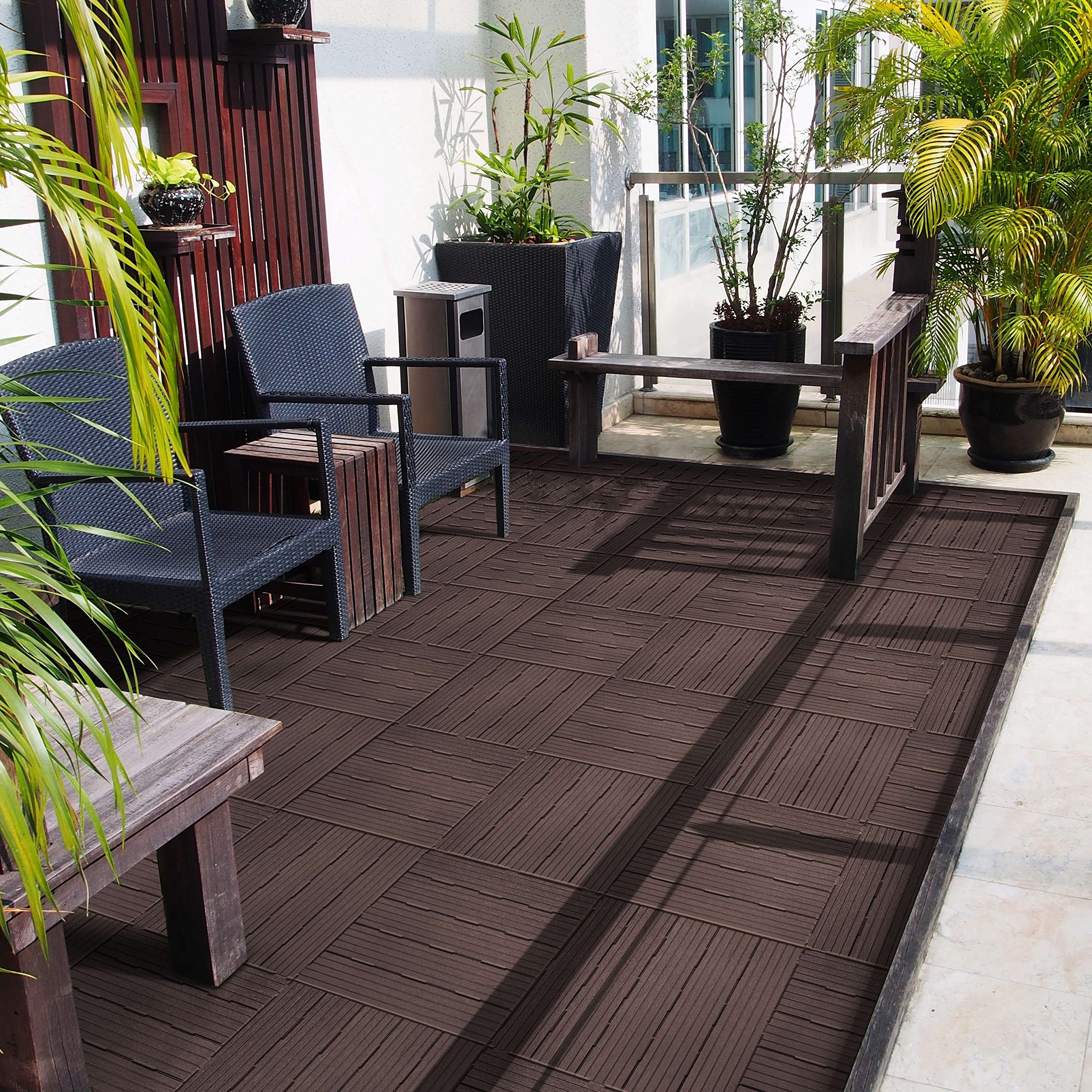 Nicoman Garden Decking Tiles Cosmopolitan Patio, Terrace, Hot Tub Deck Tiles | Interlocking Decking Tiles | Recycled | Cosmo Composite | Outdoor Drainage Deck Flooring (Graphite, 30 x 30cm, 10x)