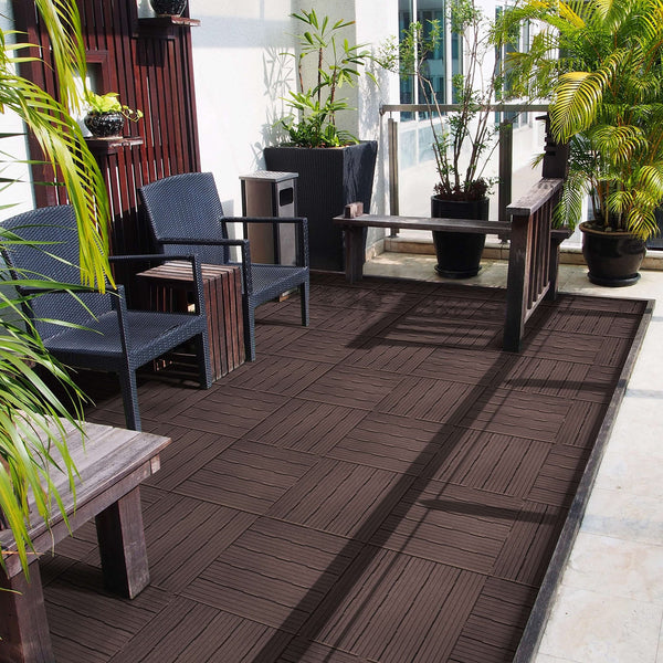 Nicoman Garden Decking Tiles Cosmopolitan Patio, Terrace, Hot Tub Deck Tiles | Interlocking Decking Tiles | Recycled | Cosmo Composite | Outdoor Drainage Deck Flooring (Graphite, 30 x 30cm, 10x)