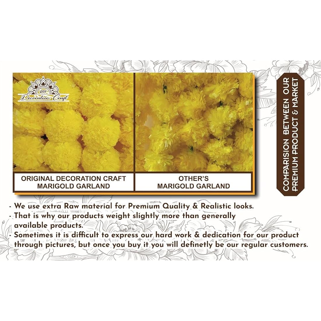 L.Orange & Yellow 5ft Artificial Marigold Flower Garland fr Parties Wedding Diwali Mehndi Pooja Festival & Traditional Indian Theme Decoration Home Decoration Photo Prop Backdrops DIY