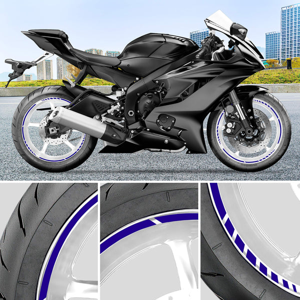 Pack 6 Units Wheel Rim Stickers Desing Sport | Complete set for 2 Motorcycle Wheel Stripes 15" to 19" Resistant Rain and UV | Motorbike Stickers Black