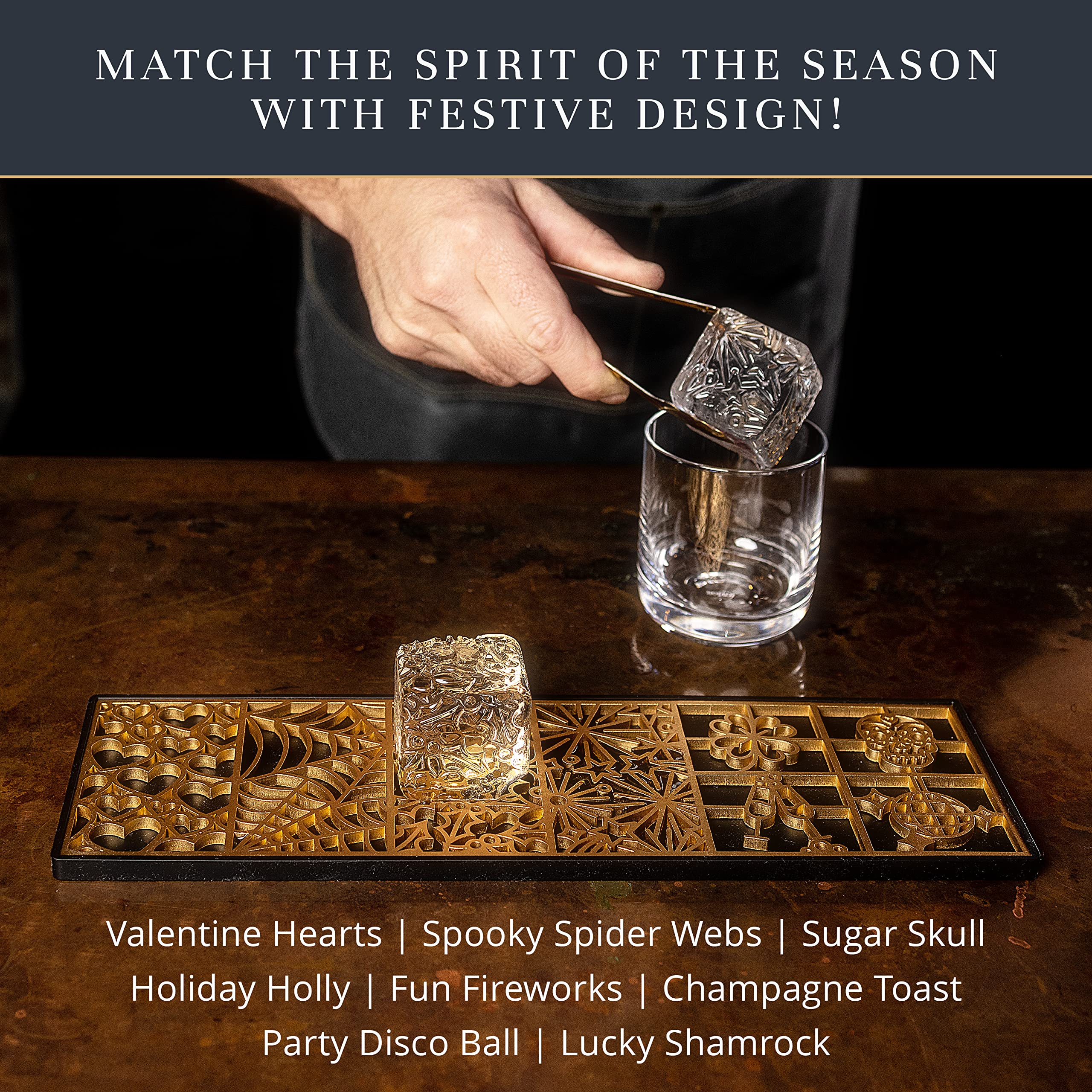 Ice Designer Tray  Craft Modern Ice Molds for Whiskey, Bourbon, & Cocktails in 5 Seconds  Whiskey Ice Mold Ice Cube Stamp  Bartender Accessories