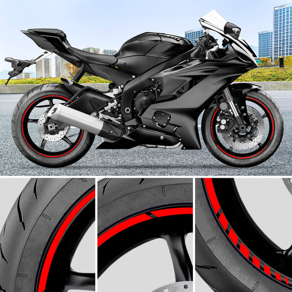 Pack 6 Units Wheel Rim Stickers Desing Sport | Complete set for 2 Motorcycle Wheel Stripes 15" to 19" Resistant Rain and UV | Motorbike Stickers Black