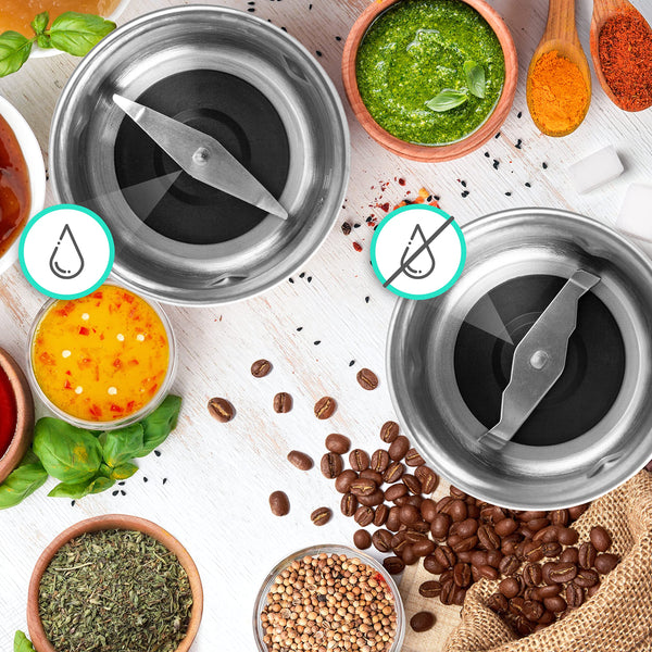 Duronic Electric Blade Coffee Grinder CG421, 2 in 1 Spice Grinder Kitchen Machine, Wet & Dry Grinding Mini Mill Hopper, 75g/220ml, 200W, 2X Stainless