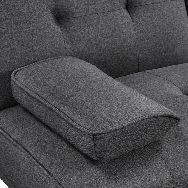 Yaheetech Sofa Bed Fabric Click Clack Sofa Bed with 2 Cup Holders, Convertible Futon Settee, Futon Recliner Lounge for Living Room, Spare Room, Bedroom, Black