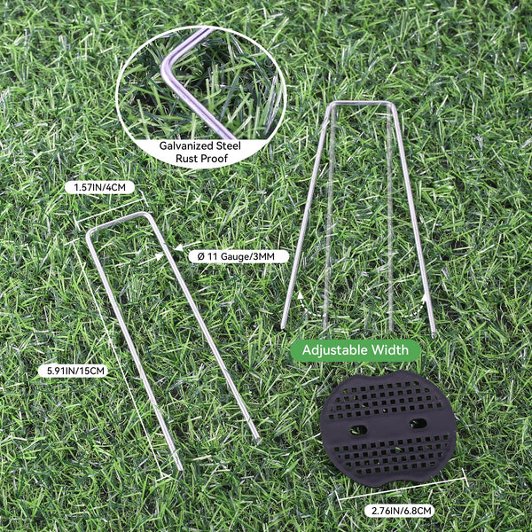 Graxury 200Packs 6 Inch Heavy Duty 11 Gauge Garden Pins Stakes with 200Packs Gasket - Galvanized Steel Staples Pegs for Securing Anchoring Weed Fabric