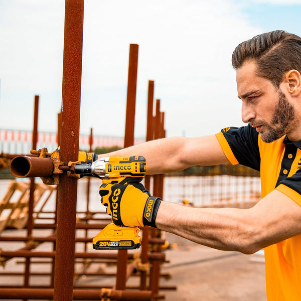 Ingco 20V Brushless Lithium-Ion Impact Wrench with 2Pcs 2.0Ah Batteries, 1Pcs Charger, 3Pcs Sockets, 1/2 Inch, 300NM CIWLI20013