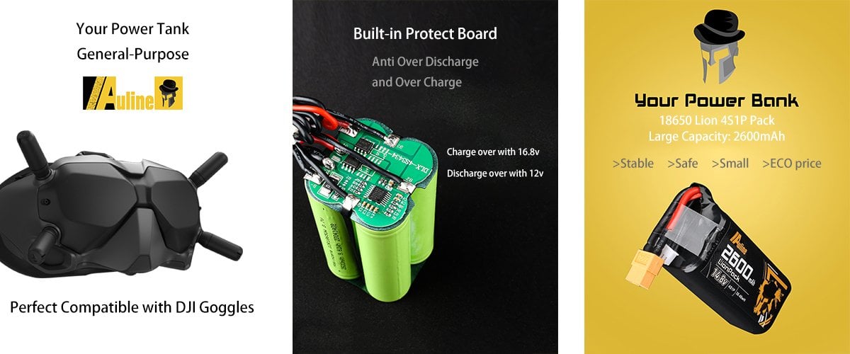 AuLine 2600mAh 4S Li-Ion Battery for DJI Goggles /w internal protection board