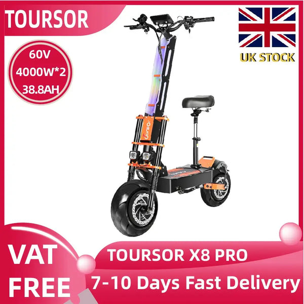 TOURSOR X8 PRO adult electric scooter 4000W*2 motor 60V 38.8AH Folding E-scooter 14-inch off-road tire mountain Escooter