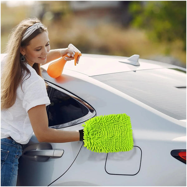 Car Wash Mitt, Microfiber Towels For Cars and Absorbent for Car,Truck, SUV, Motorcycle, Green (2 Pack)