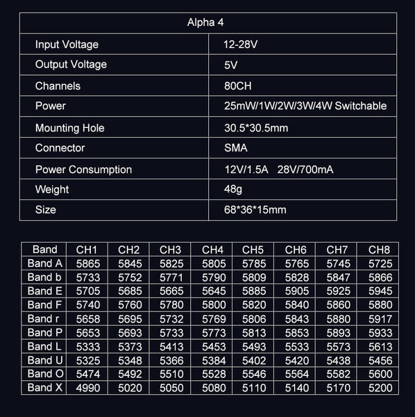 AKK Alpha 4 5.8GHz 25mW-4W 80CH Long Range VTX