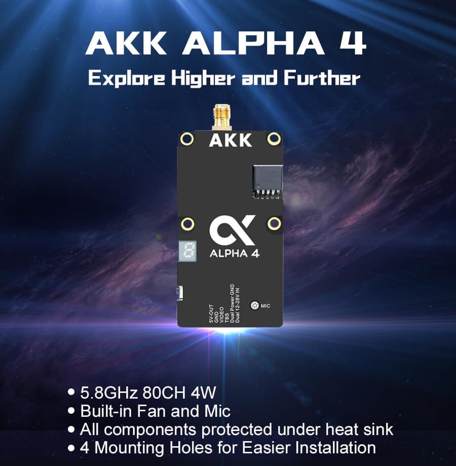 AKK Alpha 4 5.8GHz 25mW-4W 80CH Long Range VTX