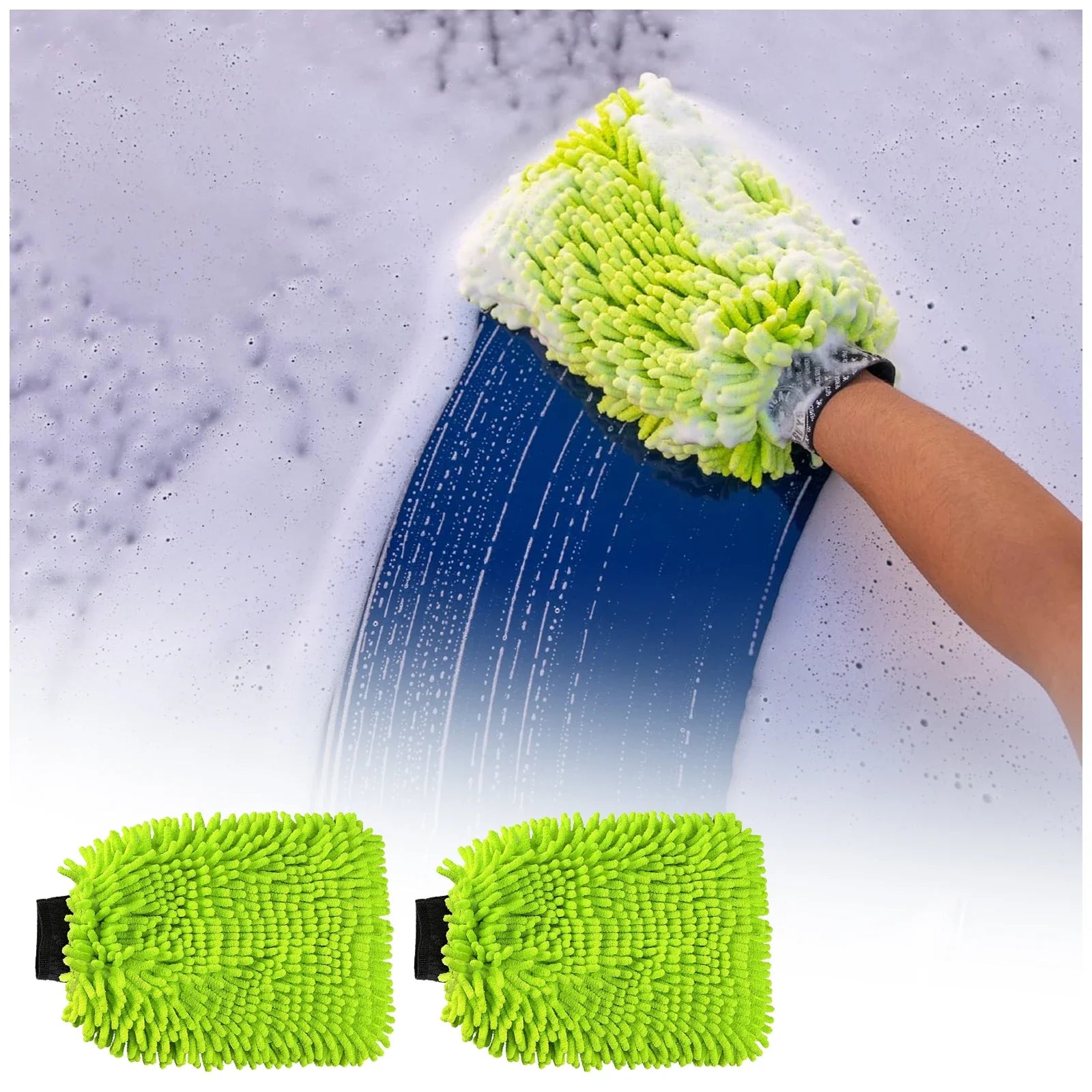 Car Wash Mitt, Microfiber Towels For Cars and Absorbent for Car,Truck, SUV, Motorcycle, Green (2 Pack)