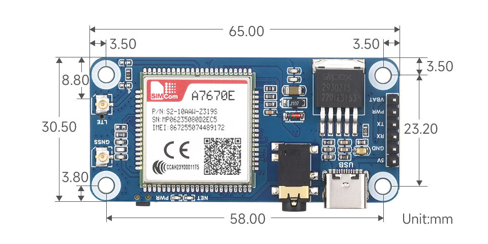 A7670E CAT-1 LTE/GNSS HAT for Raspberry Pi