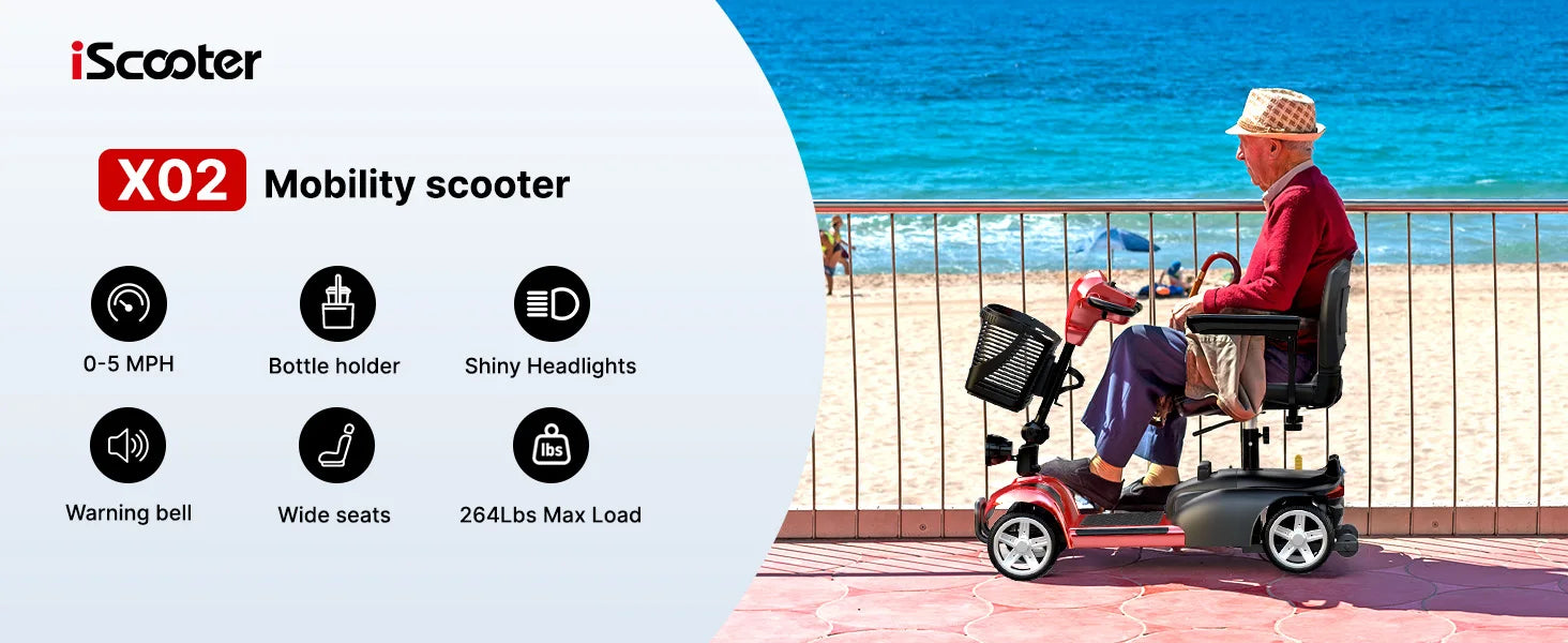 iscooter X02 Electric Mobility Scooter - 250W Power | 12Ah Battery | 5Mph Speed | 12Mi Range - One Size - Escooter Clinic