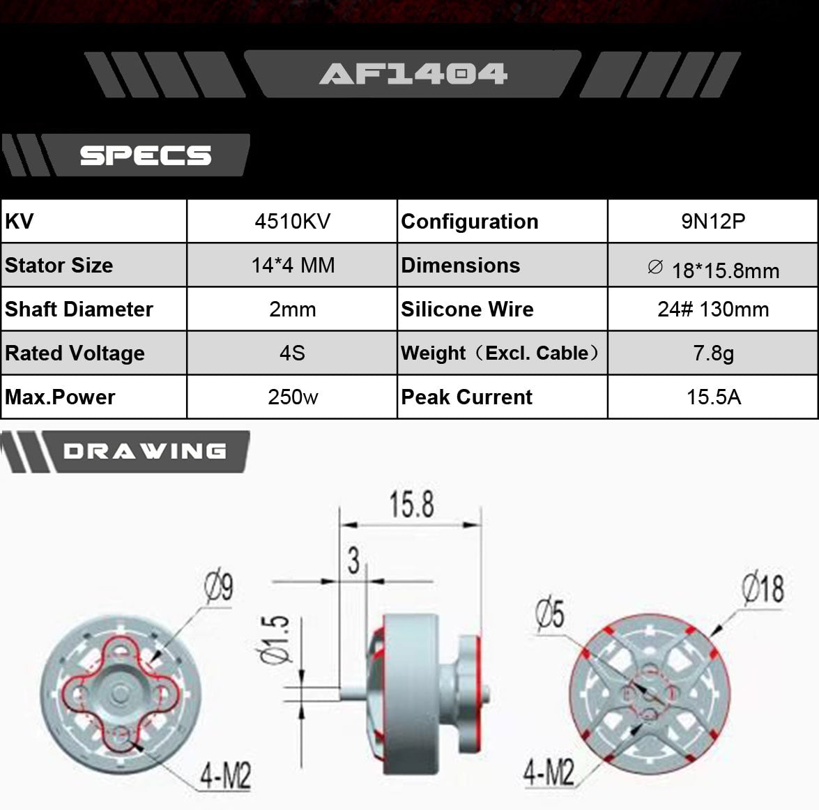 Axis AF144 1404 Brushless FPV Motor (4510kV)