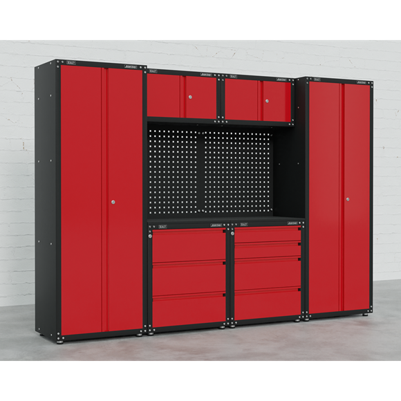 Sealey American Pro APMS80COMBO2 Storage System 2.6m Professional Red & Black Custom Workshop Garage - Worktop / Ball-bearing drawers / cabinets / peg boards / cupboards / locks