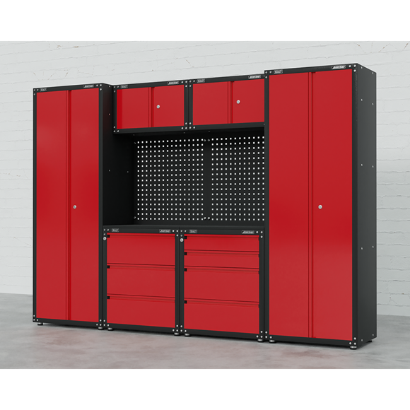 Sealey American Pro APMS80COMBO2 Storage System 2.6m Professional Red & Black Custom Workshop Garage - Worktop / Ball-bearing drawers / cabinets / peg boards / cupboards / locks