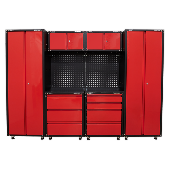 Sealey American Pro APMS80COMBO2 Storage System 2.6m Professional Red & Black Custom Workshop Garage - Worktop / Ball-bearing drawers / cabinets / peg boards / cupboards / locks