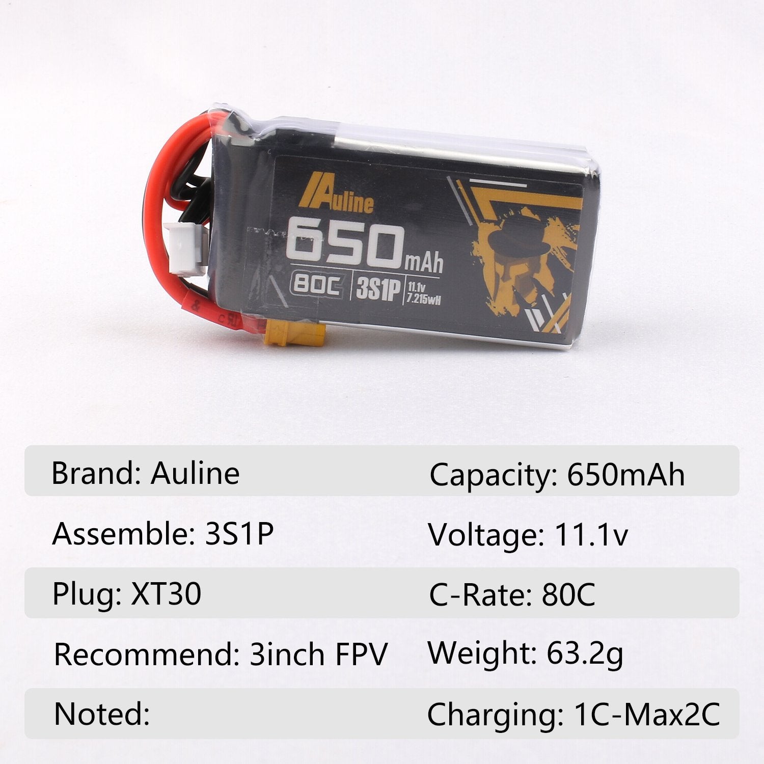 AuLine 650mAh 3S 11.1V 80C XT30 Lipo Battery