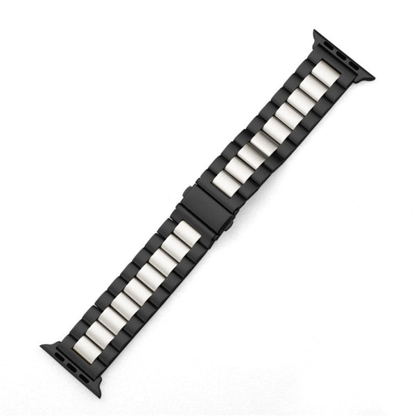 For Apple Watch Series 10 42mm / 9&8&7 41mm / SE 3&SE 2&6&SE&5&4 40mm / 3&2&1 38mm Fold Buckle 3 Beads Stainless Steel Watch Band