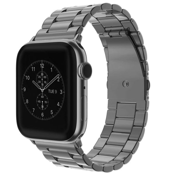 For Apple Watch Series 10 42mm / 9&8&7 41mm / SE 3&SE 2&6&SE&5&4 40mm / 3&2&1 38mm Fold Buckle 3 Beads Stainless Steel Watch Band