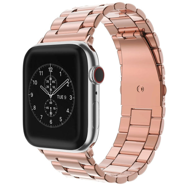 For Apple Watch Series 10 42mm / 9&8&7 41mm / SE 3&SE 2&6&SE&5&4 40mm / 3&2&1 38mm Fold Buckle 3 Beads Stainless Steel Watch Band