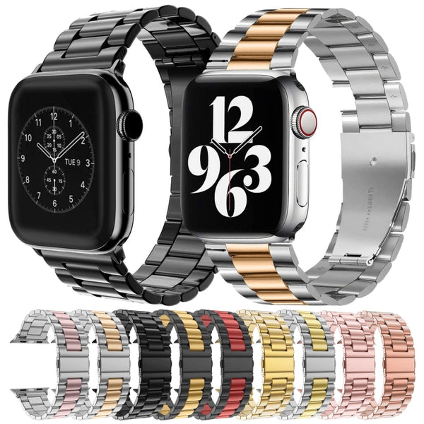 For Apple Watch Series 10 42mm / 9&8&7 41mm / SE 3&SE 2&6&SE&5&4 40mm / 3&2&1 38mm Fold Buckle 3 Beads Stainless Steel Watch Band