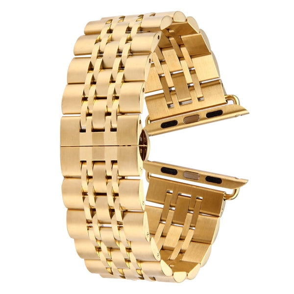 20mm Women Hidden Butterfly Buckle 7 Beads Stainless Steel Watch Band For Apple Watch 38mm(Silver Gold)