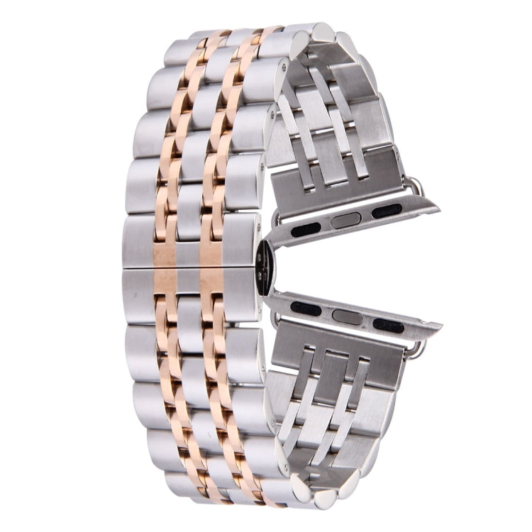 20mm Women Hidden Butterfly Buckle 7 Beads Stainless Steel Watch Band For Apple Watch 38mm(Silver Gold)