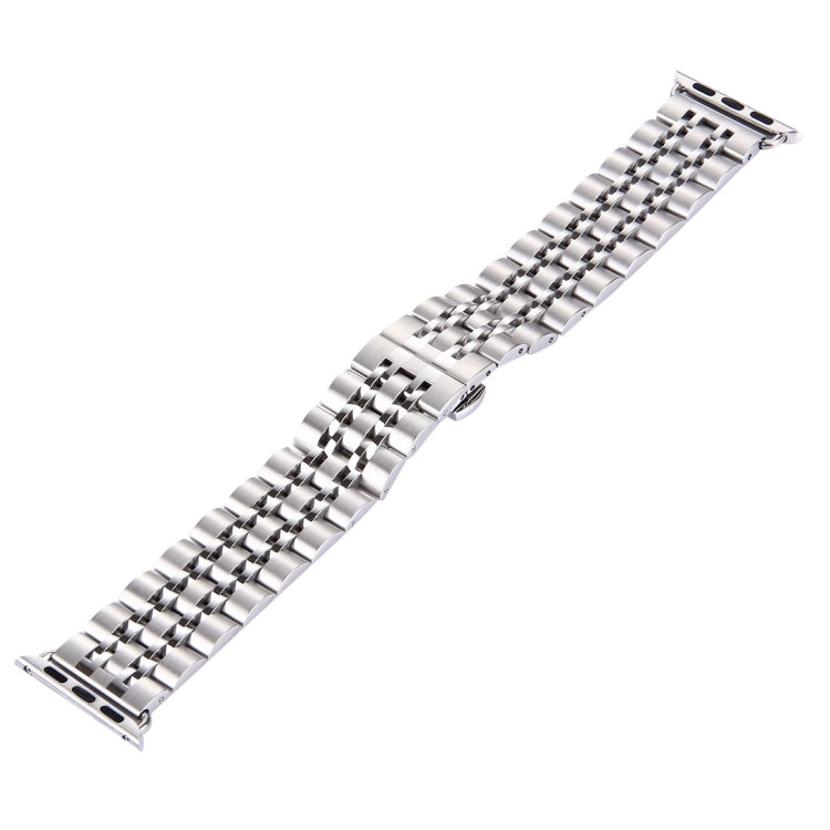 20mm Women Hidden Butterfly Buckle 7 Beads Stainless Steel Watch Band For Apple Watch 38mm(Silver Gold)