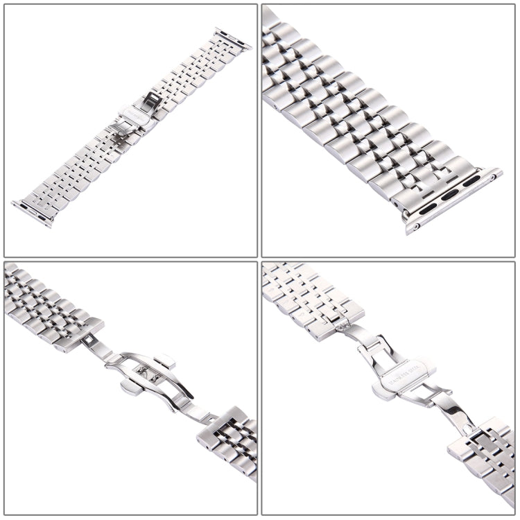 20mm Women Hidden Butterfly Buckle 7 Beads Stainless Steel Watch Band For Apple Watch 38mm(Silver Gold)