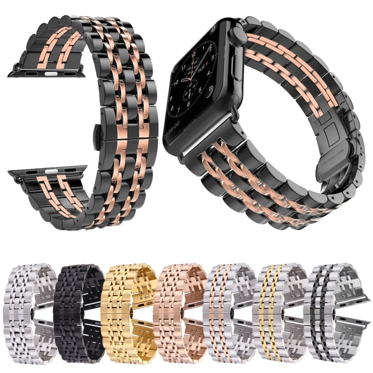 22mm Men Hidden Butterfly Buckle 7 Beads Stainless Steel Watch Band For Apple Watch 38mm