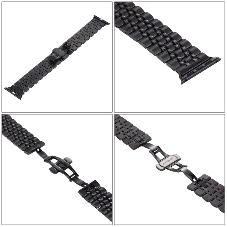 22mm Men Hidden Butterfly Buckle 7 Beads Stainless Steel Watch Band For Apple Watch 42mm, 22mm Men