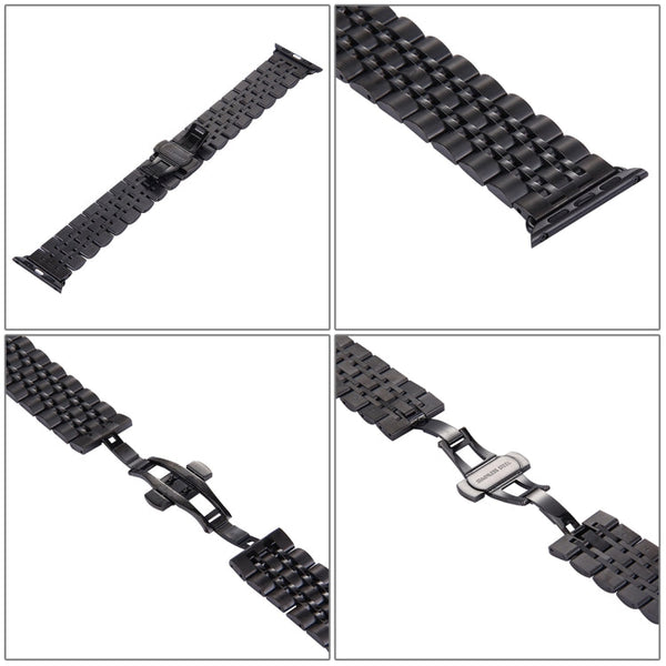 22mm Men Hidden Butterfly Buckle 7 Beads Stainless Steel Watch Band For Apple Watch 42mm, 22mm Men