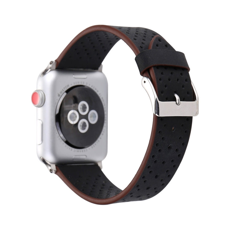 For Apple Watch Series 10 42mm / 9&8&7 41mm / SE 3&SE 2&6&SE&5&4 40mm / 3&2&1 38mm Simple Fashion Genuine Leather Hole Pattern Watch Band, 38mm