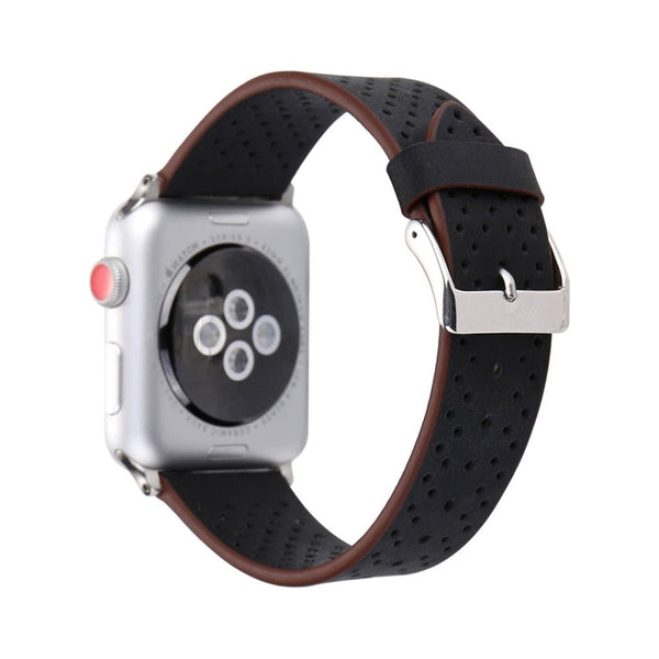 For Apple Watch Series 10 42mm / 9&8&7 41mm / SE 3&SE 2&6&SE&5&4 40mm / 3&2&1 38mm Simple Fashion Genuine Leather Hole Pattern Watch Band, 38mm