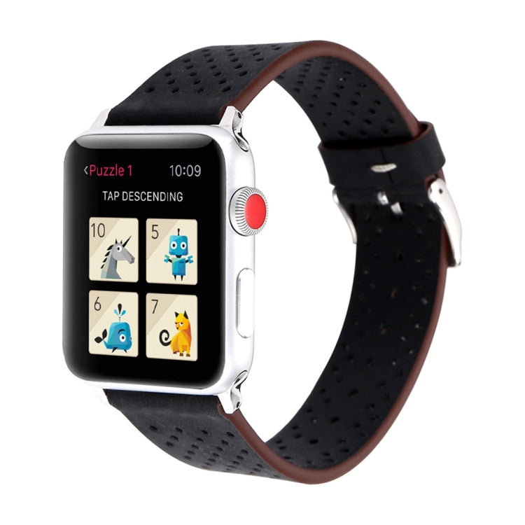 For Apple Watch Series 10 42mm / 9&8&7 41mm / SE 3&SE 2&6&SE&5&4 40mm / 3&2&1 38mm Simple Fashion Genuine Leather Hole Pattern Watch Band, 38mm
