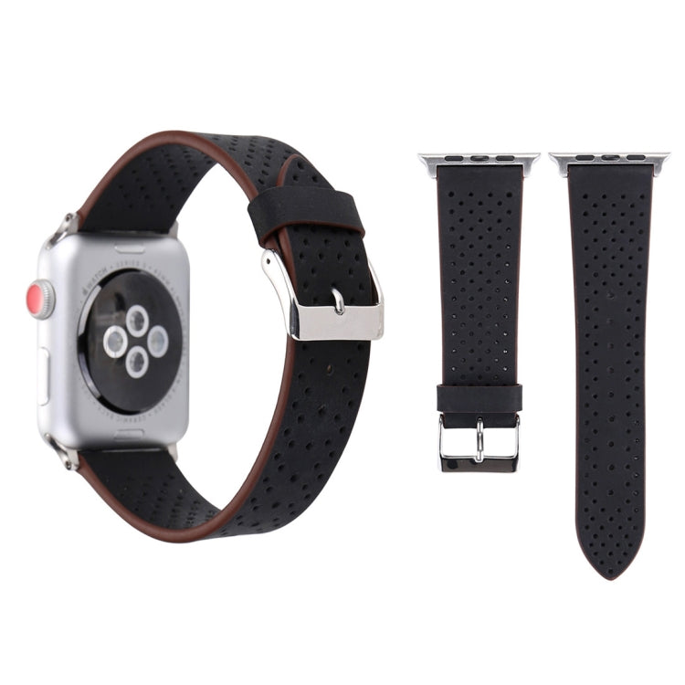 For Apple Watch Ultra 49mm&Watch Ultra 2 49mm / Series 10 46mm / 9&8&7 45mm / SE 3&SE 2&6&SE&5&4 44mm / 3&2&1 42mm Simple Fashion Genuine Leather Hole Pattern Watch Band