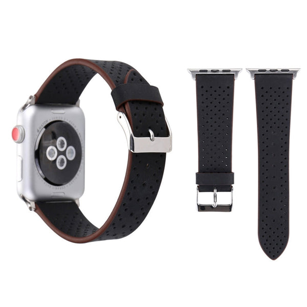 For Apple Watch Ultra 49mm&Watch Ultra 2 49mm / Series 10 46mm / 9&8&7 45mm / SE 3&SE 2&6&SE&5&4 44mm / 3&2&1 42mm Simple Fashion Genuine Leather Hole Pattern Watch Band