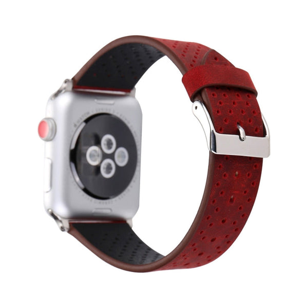 For Apple Watch Ultra 49mm&Watch Ultra 2 49mm / Series 10 46mm / 9&8&7 45mm / SE 3&SE 2&6&SE&5&4 44mm / 3&2&1 42mm Simple Fashion Genuine Leather Hole Pattern Watch Band