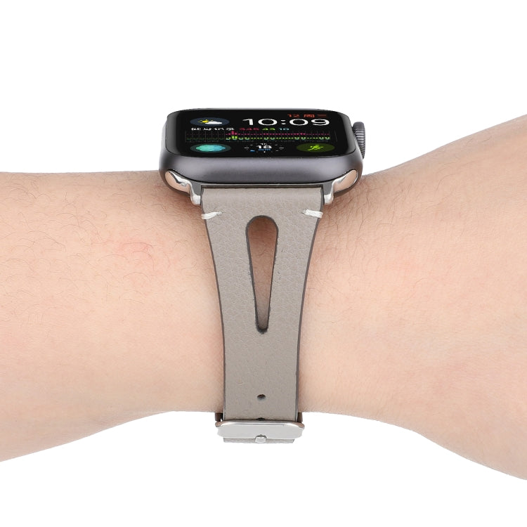 Simple V-shaped Leather Watch Band for Apple Watch Series 7 41mm / 6 & SE & 5 & 4 40mm / 3 & 2 & 1 38mm