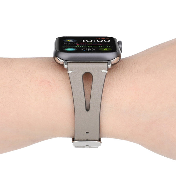 Simple V-shaped Leather Watch Band for Apple Watch Series 7 41mm / 6 & SE & 5 & 4 40mm / 3 & 2 & 1 38mm