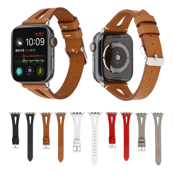 Simple V-shaped Leather Watch Band for Apple Watch Series 7 41mm / 6 & SE & 5 & 4 40mm / 3 & 2 & 1 38mm