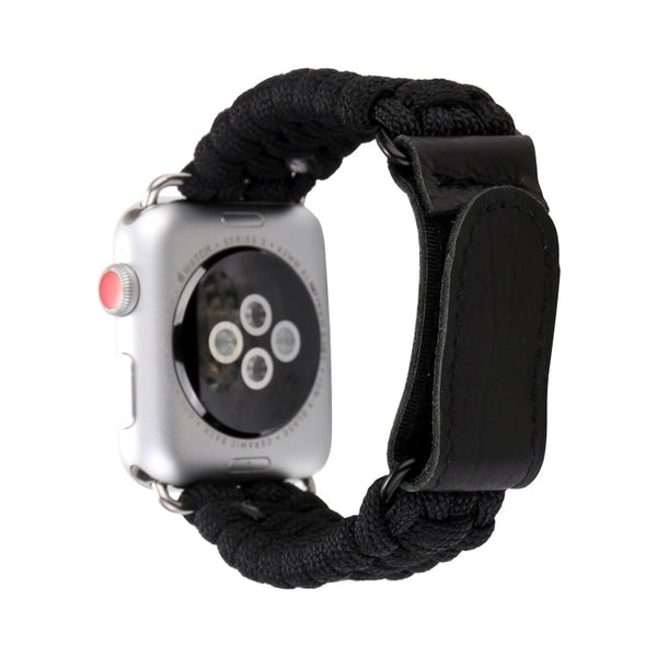 Magic Paste Genuine Leather Umbrella Rope Nylon Wrist Watch Band with and Stainless Steel Buckle for Apple Watch Series 10 42mm / 9&8&7 41mm / SE 3&SE 2&6&SE&5&4 40mm / 3&2&1 38mm, 7 41mm / 6&SE&5&4 40mm / 3&2&1 38mm