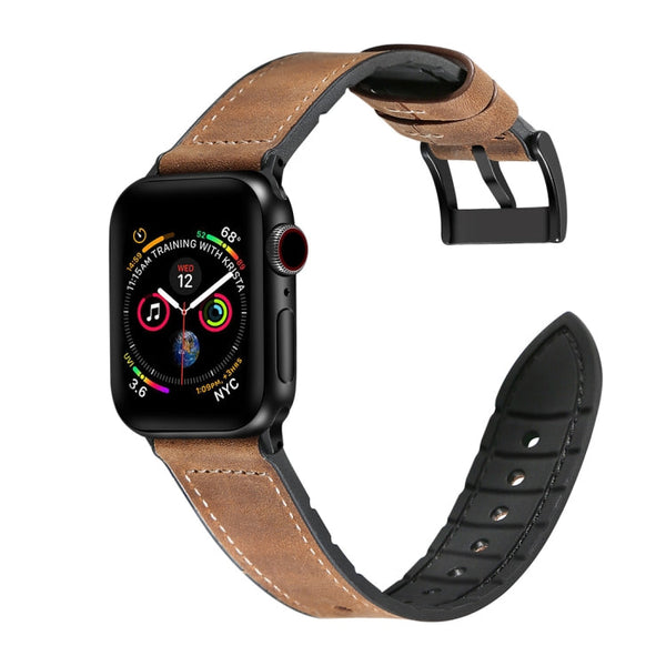 Crazy Horse Texture TPU + Stainless Steel Watch Band for Apple Watch Series 7 45mm / 6 & SE & 5 & 4 44mm / 3 & 2 & 1 42mm